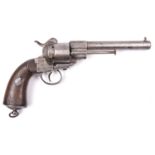 A French 6 shot 12mm Lefaucheux Model 1854 single action pinfire revolver, number 5638 and “LF”