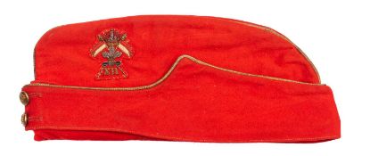 A post 1902 Officer’s scarlet field cap of the 12th Lancers, gilt bullion trim, bullion embroidered