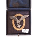 A Third Reich Pilot Observers badge, gilt wreath, eagle marked “W Deumer Ludenscheid”. VGC in its