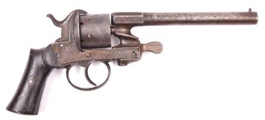 A French 6 shot 9mm Javelle type Michalon double action pinfire revolver, c 1860, round barrel