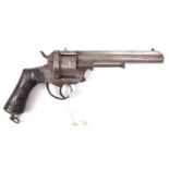 A Belgian 6 shot 12mm Lefaucheux Jansen closed frame double action pinfire revolver, c 1866, number