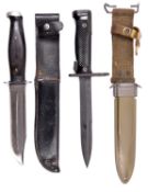 A US fighting knife, clipped back blade 6" marked “Kabar 1309 USA”, rosewood hilt, in its black