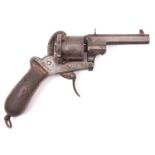 A Belgian 6 shot 9mm Lefaucheux self cocking pinfire revolver by Francotte, number 116098, sighted