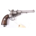 A French 6 shot 12mm Lefaucheux Model 1860 single action pinfire revolver, no visible number, round