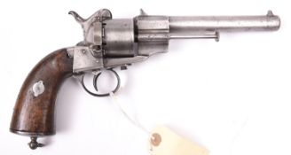 A French 6 shot 12mm Lefaucheux Model 1860 single action pinfire revolver, no visible number, round