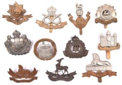 8 Infantry cap badges: Lincolnshire, Bedfordshire, 1st Worcestershire with lugs, S Staffordshire,