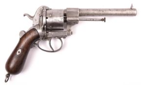 A Belgian made 6 shot 12mm double action military pinfire revolver, c 1860, number 801, round