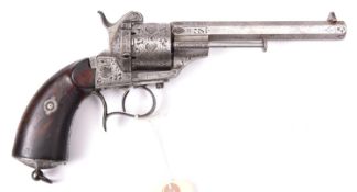 A French 6 shot 12mm Lefaucheux Model 1860 single action pinfire revolver, number 3074, octagonal
