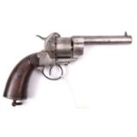 A French 6 shot 12mm Lefaucheux Model 1854 single action pinfire revolver, of the type adopted by