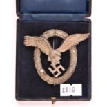 A Third Reich Luftwaffe Pilot’s badge, marked on reverse “C E Juncker Berlin SW6” in its case. GC (