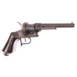 A Spanish (?) 6 shot 12mm Lefaucheux Model 1854 type single action pinfire revolver, round barrel