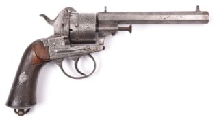 A Belgian 6 shot 12mm Lefaucheux double action pinfire revolver, by Francotte, number 30463,