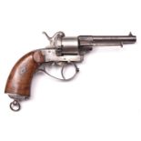 A French 6 shot 7mm Escoffier double action pinfire revolver, c 1870, round barrel 88mm, engraved