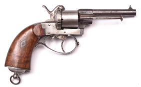 A French 6 shot 7mm Escoffier double action pinfire revolver, c 1870, round barrel 88mm, engraved