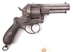 A Belgian 6 shot 12mm Lefaucheux closed frame double action pinfire revolver, by Francotte, c