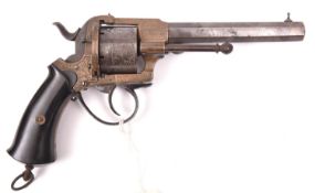 A Belgian brass framed Lefaucheux type solid closed frame double action pinfire revolver, c 1870,
