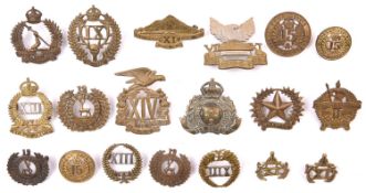 9 New Zealand Infantry cap badges: 9th (with pair collars), 10th, 11th, 12th (with pair collars),