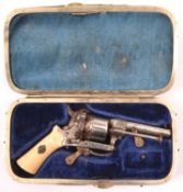 A Belgian ladies 6 shot 5mm double action purse revolver, c 1866, number 4790, round barrel 53mm,