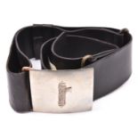 A WWII Italian Fascist black leather waist belt, with WM rectangular buckle. GC £190-200