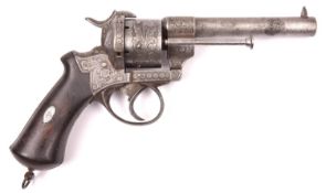 A French 6 shot 12mm Lefaucheux Model 1856 double action pinfire revolver, number 11505 next to “