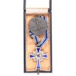 A Third Reich Mothers Cross, in its case, together with a “1 Mai 1937” pin badge. GC £30-50