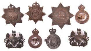 Officers' bronze SD cap badges: The Hampshire Regt, WWI ASC, Lincolnshire Regt (lugs missing), ERII