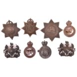 Officers' bronze SD cap badges: The Hampshire Regt, WWI ASC, Lincolnshire Regt (lugs missing), ERII