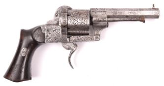 A French 6 shot 7mm Lefaucheux Model 1856 self cocking pinfire revolver, octagonal barrel 85mm, the