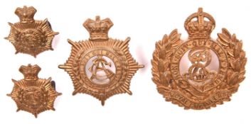 Victorian Army Service Corps cap badge and pair of collar badges; and ERVII Royal Engineers cap