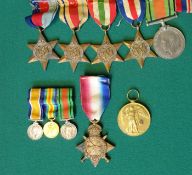 WWII stars: 1939-45, Africa star, Italy star, F&G star, Defence medal, VF. 1914-15 star (M2-020772