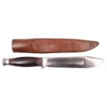 A large sheath knife with Bowie type clipped back blade 7½”, marked “Christopher Johnson & Co,