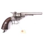 A French 6 shot 9mm Lefaucheux Model 1854 single action pinfire revolver, number 23525, octagonal