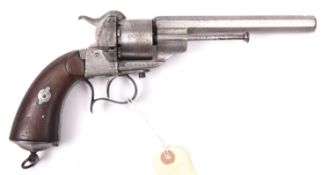 A French 6 shot 9mm Lefaucheux Model 1854 single action pinfire revolver, number 23525, octagonal