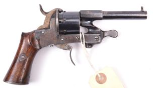 A French 6 shot 7mm Javelle type double action pinfire revolver, c 1863, round barrel 83mm with