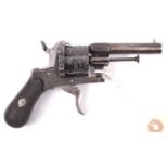 A Belgian 10 shot 5mm double action pinfire revolver c 1865, round barrel 70mm, the breech,