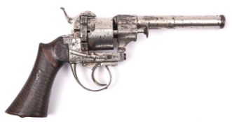A German 6 shot 12mm double action pinfire revolver, c 1867, round barrel 145mm with muzzle ring,
