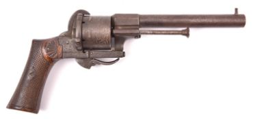 A Belgian 6 shot 12mm Lefaucheux self cocking pinfire revolver c 1865, number 80698, round barrel
