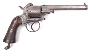 A Belgian 6 shot 12mm Lefaucheux double action pinfire revolver by Francotte, c 1865, number 67223,