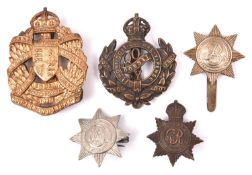 5 Yeomanry cap badges: pre 1920 Dorset, Middlesex ERVII I.Y, another (converted to a brooch),