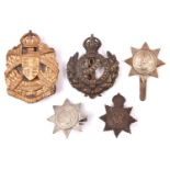 5 Yeomanry cap badges: pre 1920 Dorset, Middlesex ERVII I.Y, another (converted to a brooch),