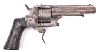 A Belgian 6 shot 7mm Lefaucheux-Jansen closed frame double action pinfire revolver, c 1865, number