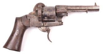 A Spanish 6 shot 7mm Lefaucheux Model 1863 self cocking pinfire revolver, round barrel 88mm