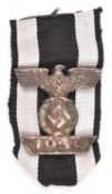 A Third Reich bar to the Iron Cross 1st class, mounted on ribbon. GC £60-80