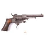 A Belgian 6 shot 9mm Lefaucheux double action pinfire revolver, c 1863, number 20501, round barrel