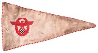 A Third Reich police vehicle pennant, white with red embroidery. GC (rather stained) £50-60