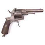 A Spanish military style 6 shot 12mm solid closed frame double action pinfire revolver, c 1870,