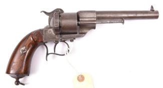 A French 6 shot 12mm Lefaucheux Model 1854 single action pinfire revolver, number 29655, round