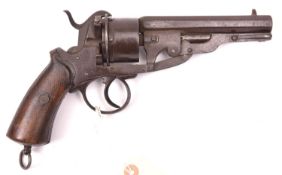 An unusual Belgian Ledent & Degueldre 6 shot 12mm double action pinfire revolver, c 1866, octagonal