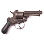 A Belgian 6 shot 7mm Lefaucheux double action pinfire revolver, c 1865, numbered 827 below the