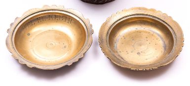 8 Two Egyptian heavy turned brass food bowls, picked up after the battle of Tel-el-Kebir in 1882,